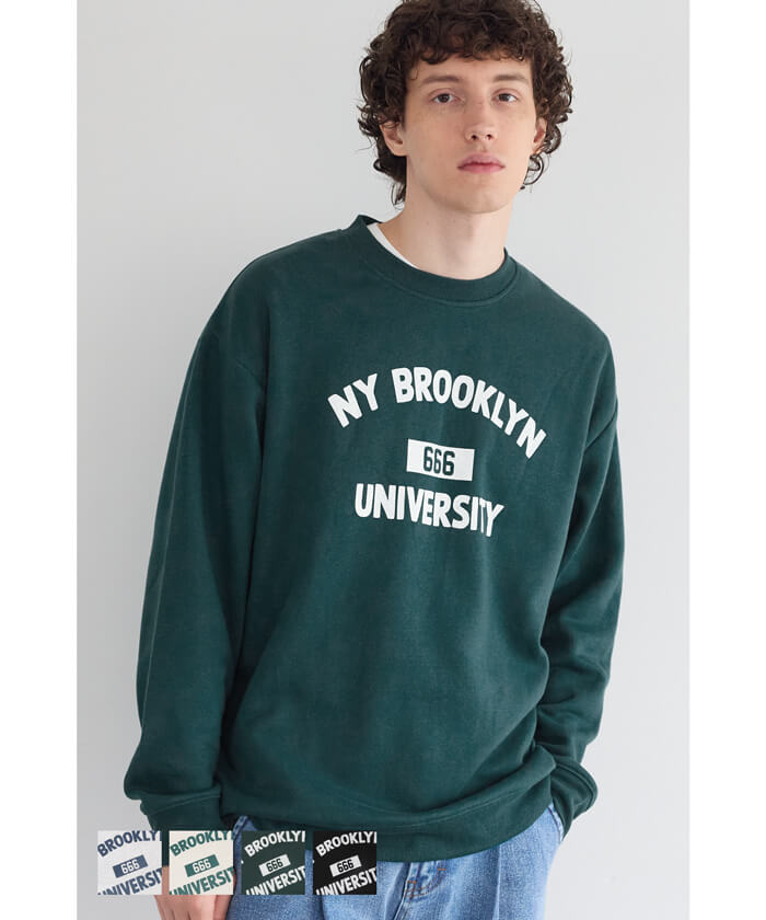 ポリエステルコットン裏起毛レギュラーカレッジロゴトップス メンズ