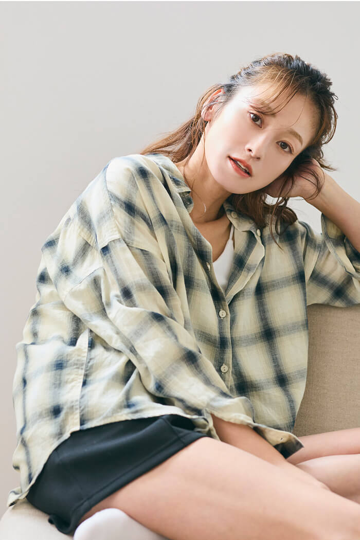 チェックガーゼシャツ レディース メール便不可 【西山茉希様着用