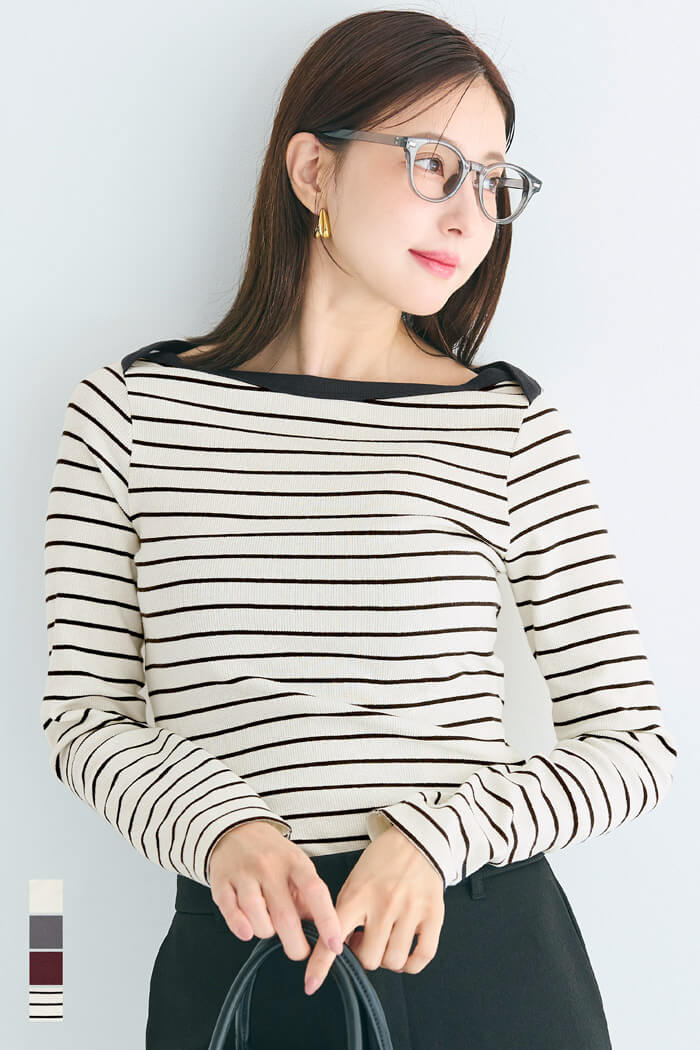 セール☆1290円→990円 リブボートネックカットソー レディース メール