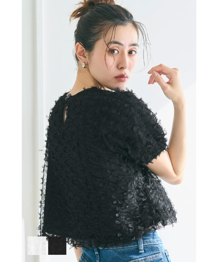 セール☆2690円→1990円 リボンチュールブラウス レディース メール便