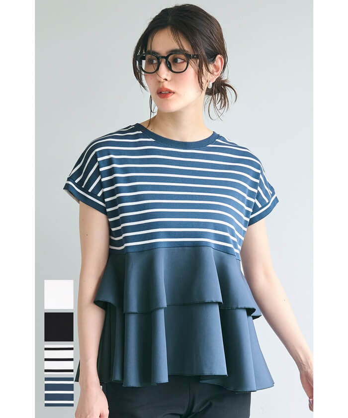 異素材切り替え2段フリルTシャツ レディース メール便不可 – coca公式