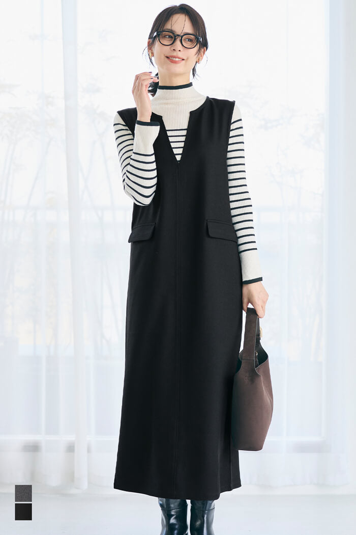 【hobonichi+a.】スクエアジャンパースカート　黒 hobonichi+a.】スクエアジャンパースカート 黒 No.863 Dressy