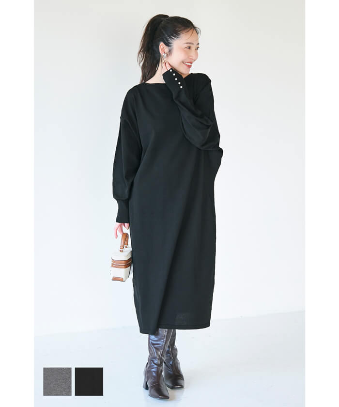 セール☆2990円→1290円 袖パールニットドレス レディース メール便