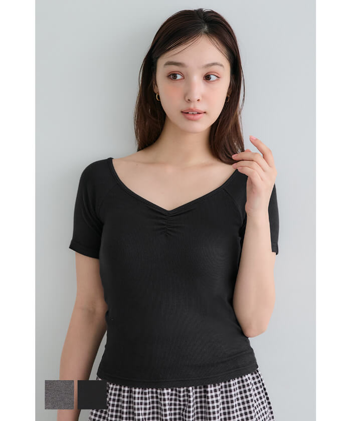 WEB限定セール ☆990円→110円リブギャザートップス レディース メール