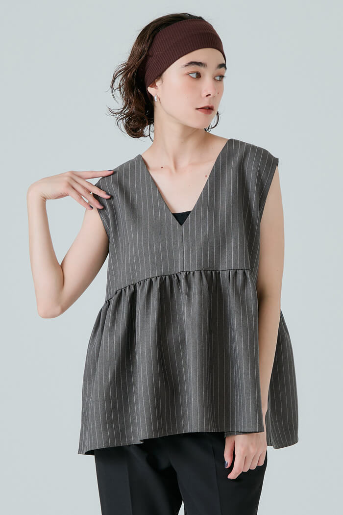 ヘリンボーンストライプフレアベスト レディース メール便不可 – coca