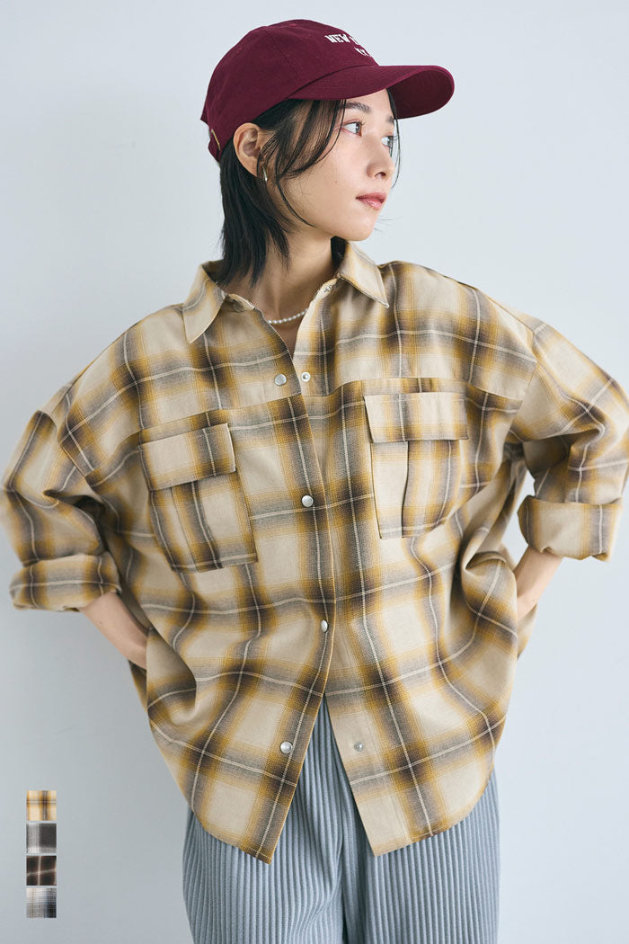 セール☆2490円→1990円 チェック柄スナップボタンシャツ レディース