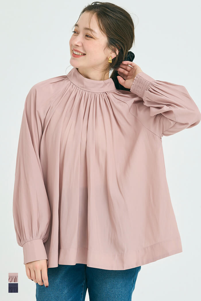 LOHEN ローヘン　ブライトサテンフロントタックブラウス バックリボン　黒 STYLEBLOCK ブラウス シャツ サテン消しプリーツバックリボン