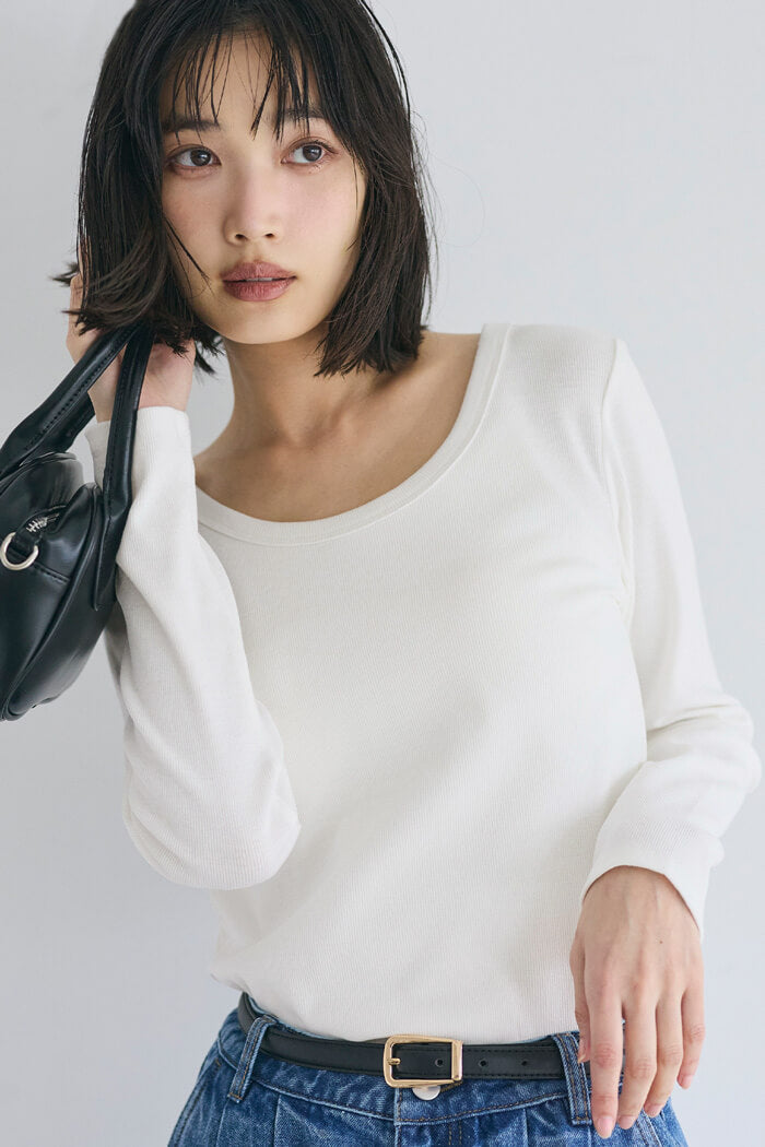 セール☆990円→550円 テレコリブUネックTシャツ レディース メール便