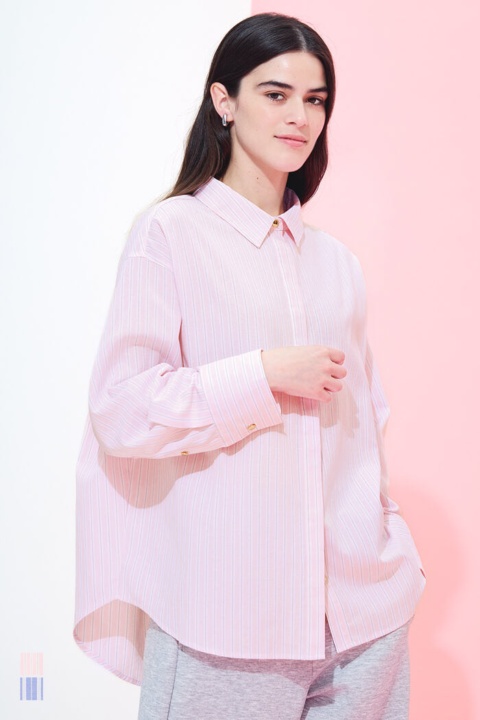ストライプ金釦オーバーサイズシャツ レディース メール便不可 – coca