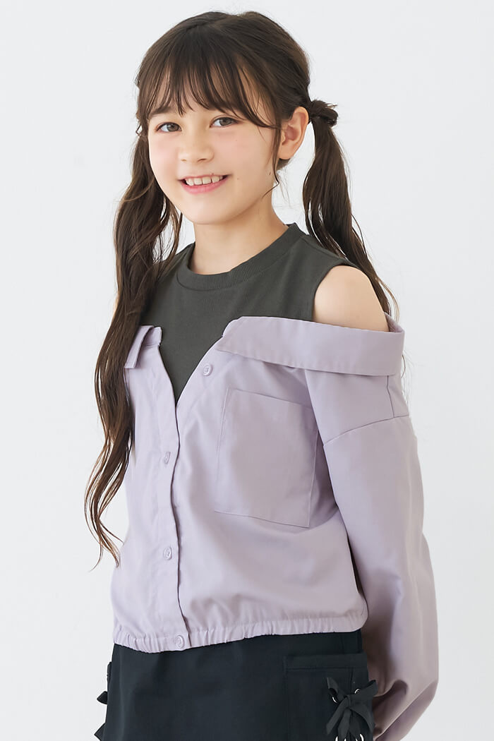 WEB限定セール☆ タンクドッキング肩あき長袖シャツ キッズ メール便