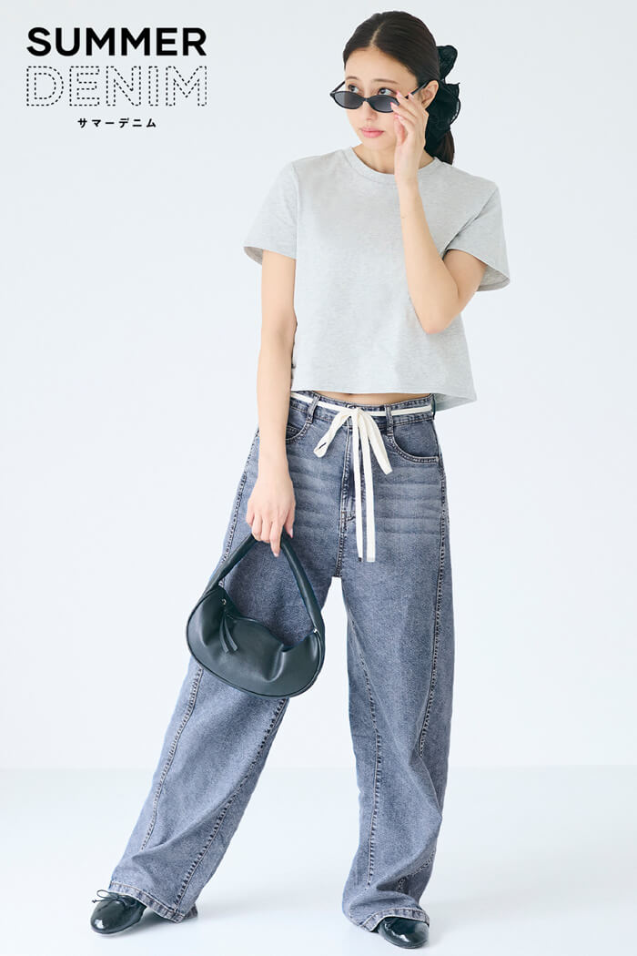 サマーデニム紐付きワイドパンツ レディース メール便不可 – coca公式