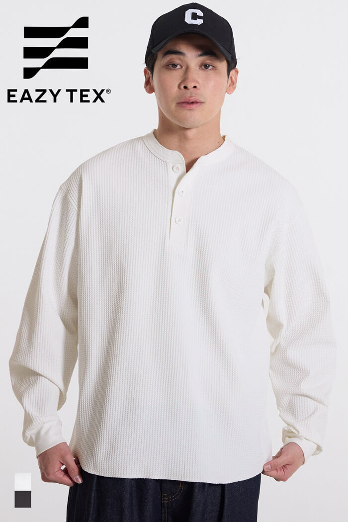 EAZY TEXワッフルラウンドヘンリーネックロンT メンズ メール便不可