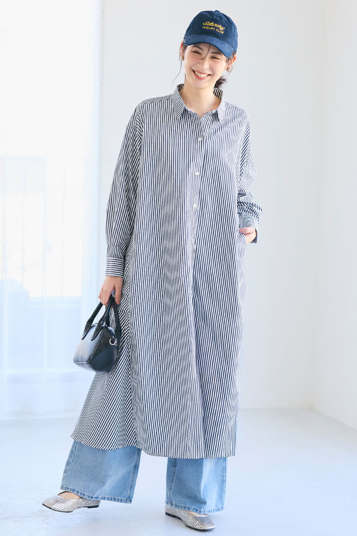 セール☆3490円→2990円 ストライプボリュームシャツワンピース