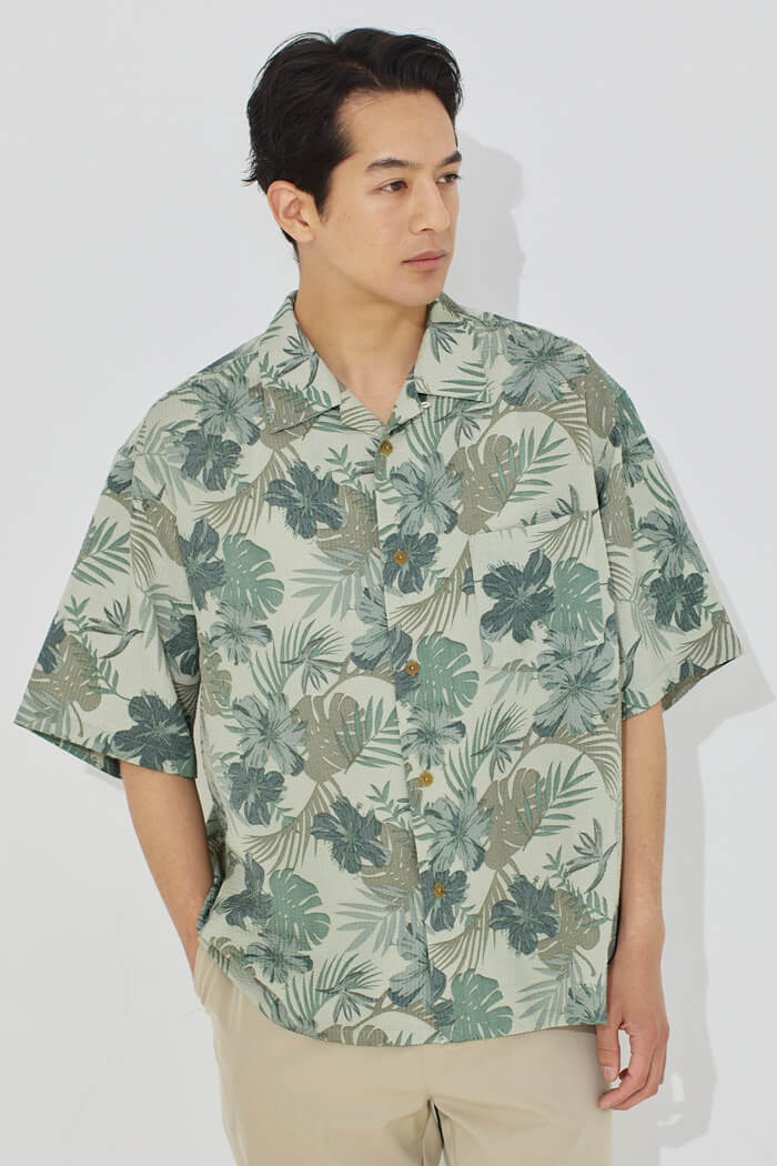 美品！パーリーゲイツ　シアサッカー ジャングル 半袖シャツ　size5 美品！パーリーゲイツ シアサッカー ジャングル 半袖シャツ size5の