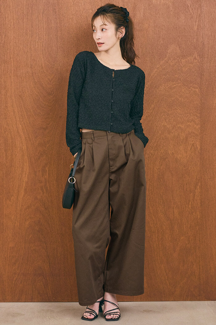 こ*め様 CAHLUMN 御茶ノ水店、京都店限定2タックチノパンツ　ブラウン　L ワイドタックチノパンツ レディース メール便不可【西山茉希様着用
