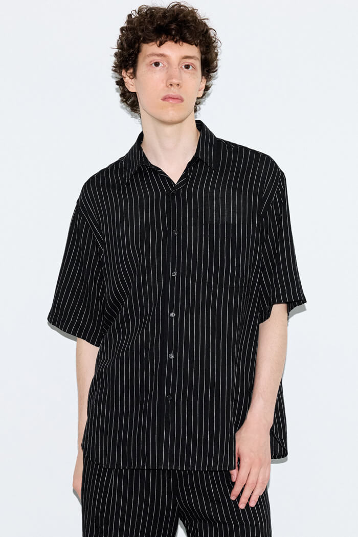 セール☆2990円→2490円 リネンライクストライプリラックス半袖シャツ