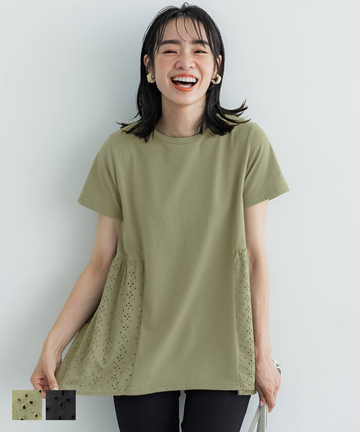 セール☆1690円→1490円 Tシャツ レディース レース ギャザー