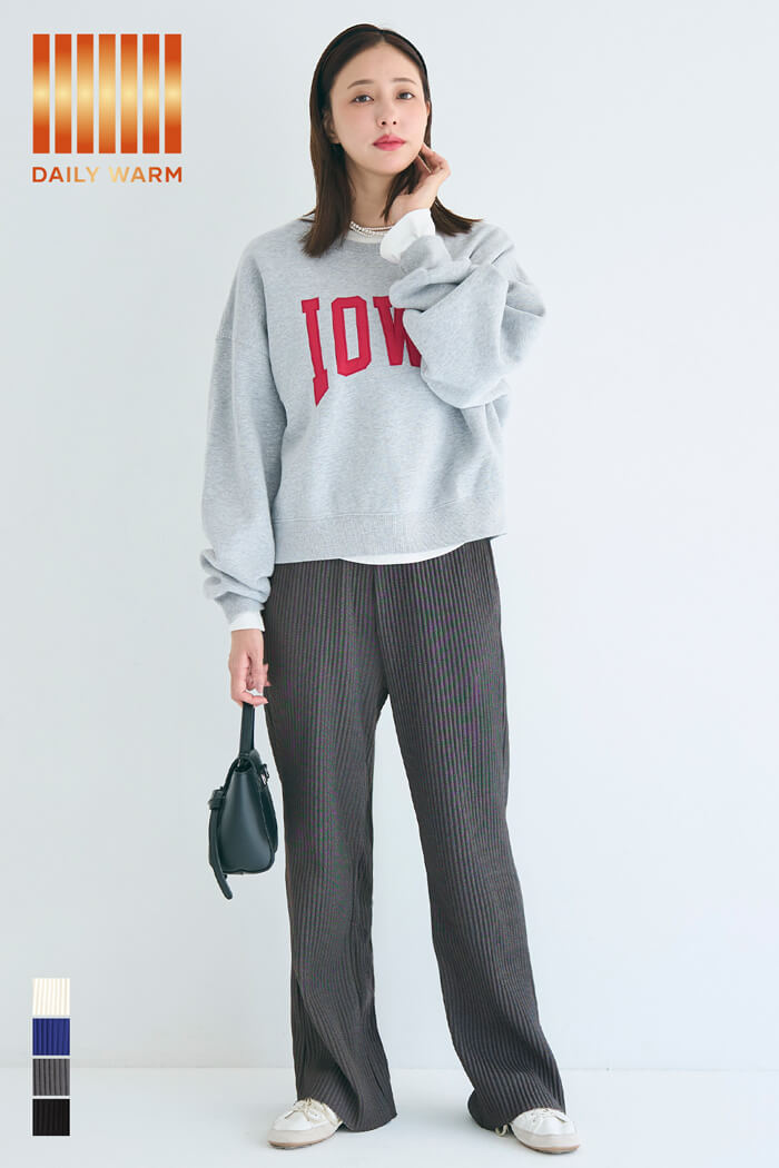 DAILY WARM】裏起毛ジョーゼットリブパンツ レディース メール便不可