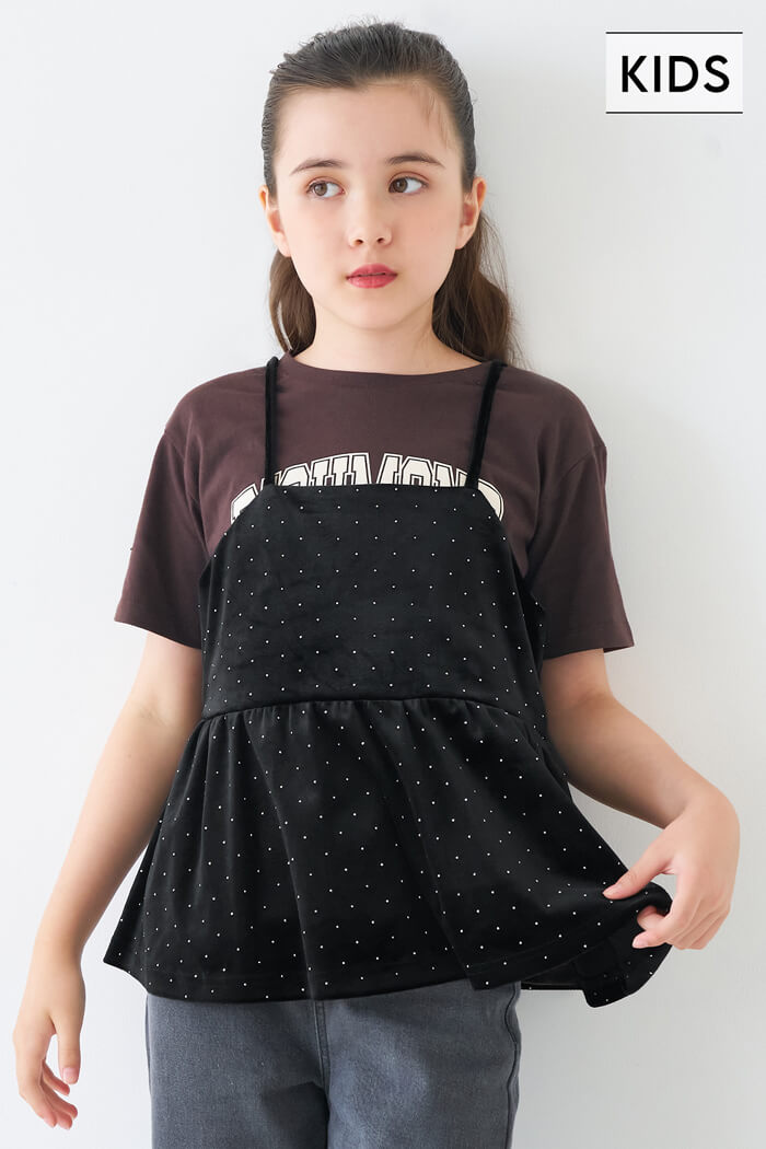 セール☆1690円→990円 親子お揃いラインストーンベロアキャミソール