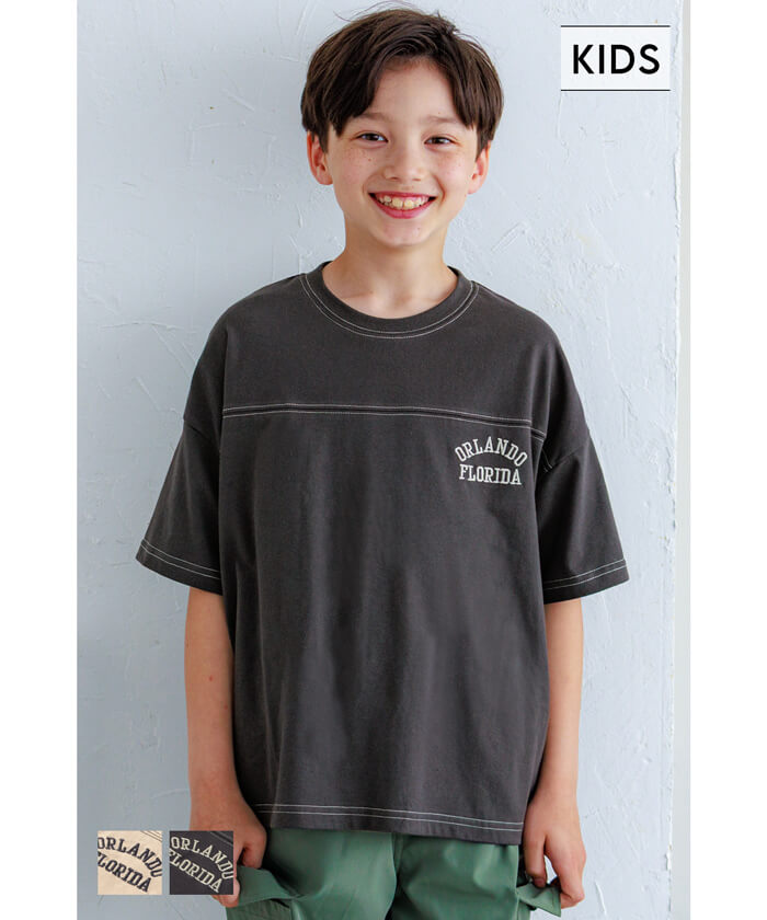 セール☆990円→790円 配色ステッチ刺繍Tシャツ キッズ メール便可