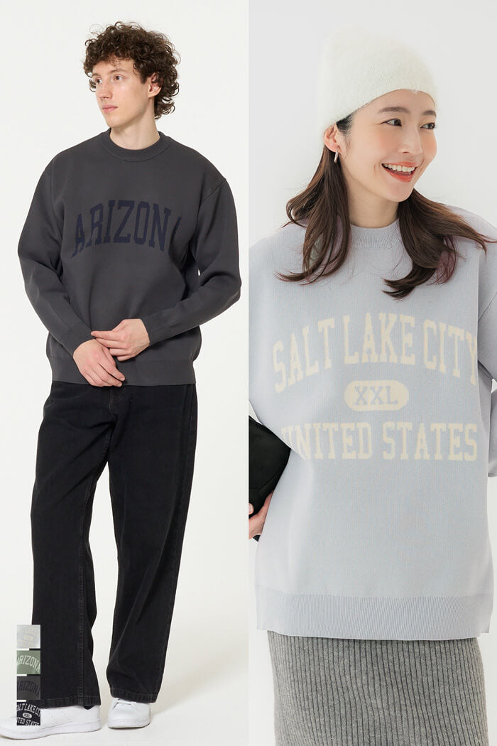 ポリウーリーロゴクルーネックニット メンズ レディース メール便不可