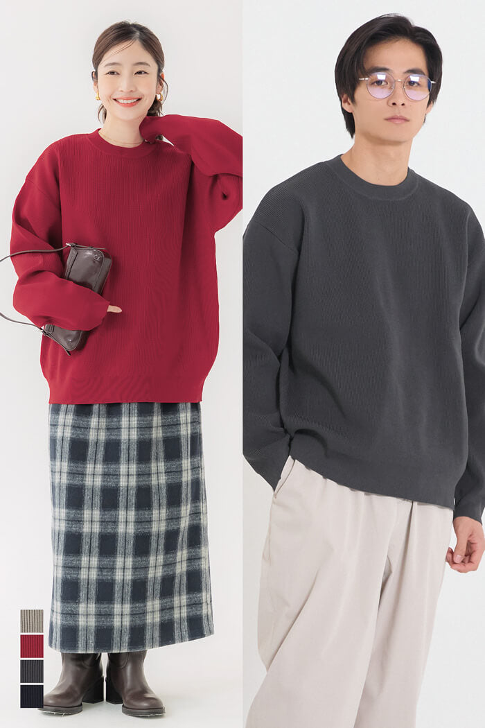 ポリウーリー畦編みクルーネックニット メンズ レディース メール便