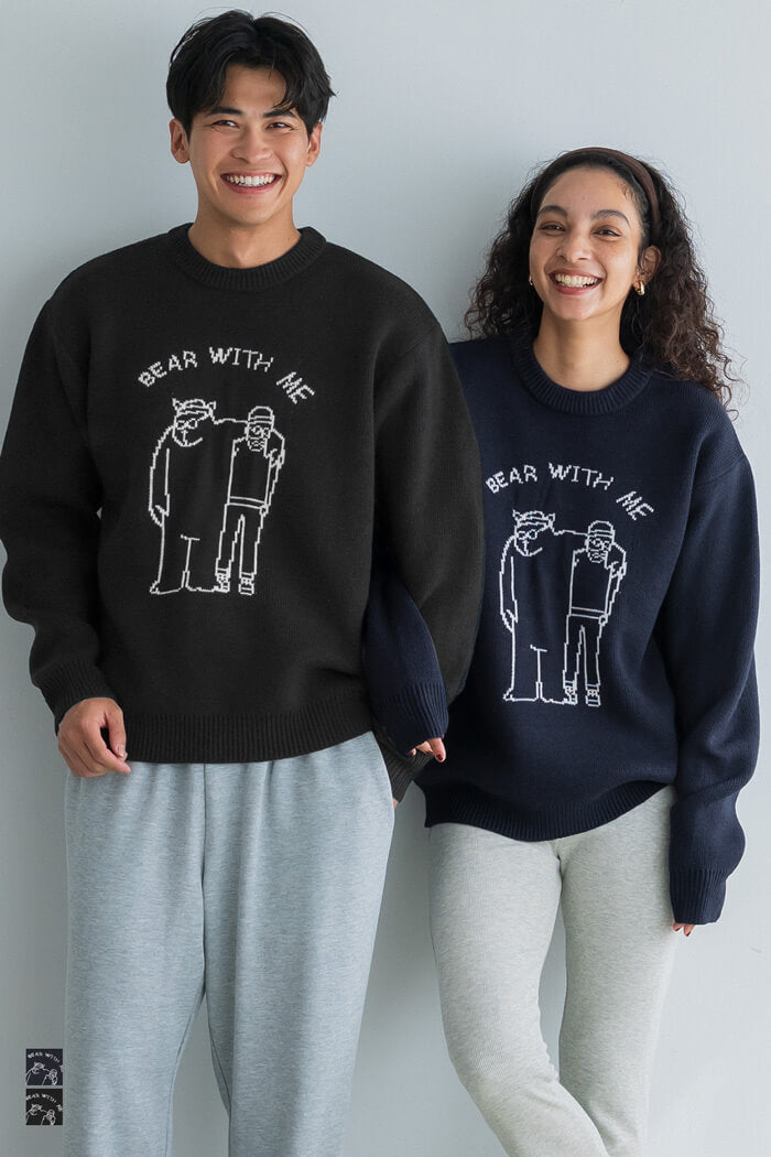 BlackFridayセール☆ Wジャカード編みイラストニットトップス メンズ