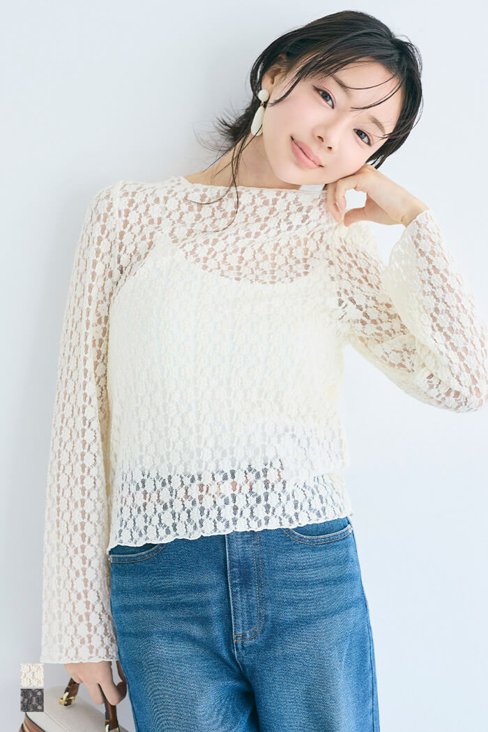 WEB限定セール☆ ストレッチレーストップス レディース メール便不可