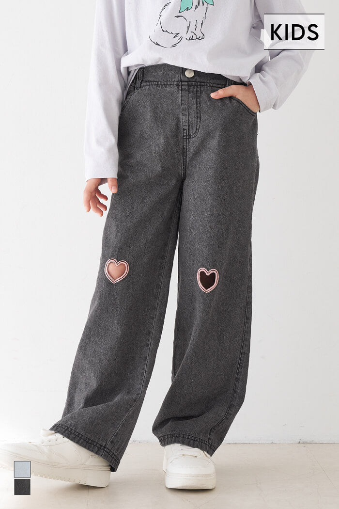 限定値下げ❗️kidsuper デニムパンツ 値段交渉可！！ デニムパンツ キッズ ウエスト総ゴム ストレッチ ハート刺繍 長ズボン