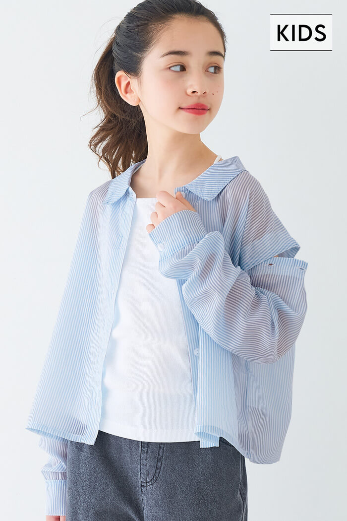 セール☆1690円→990円 ボタン肩あきシアーシャツ キッズ メール便不可