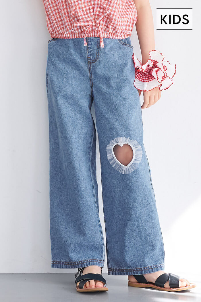 セール☆2290円→1690円 デニムフリルハートパンツ キッズ メール便