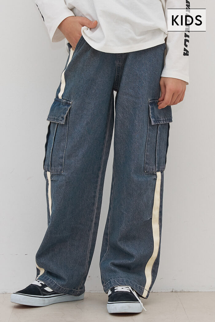 セール☆2290円→990円デニムラインカーゴパンツ キッズ メール便不可
