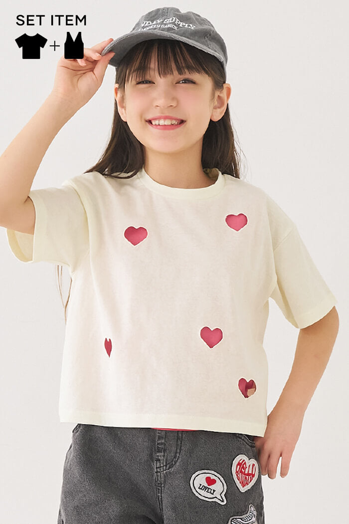 ハートデザインTシャツ＆タンクトップ 2点セット キッズ メール便不可