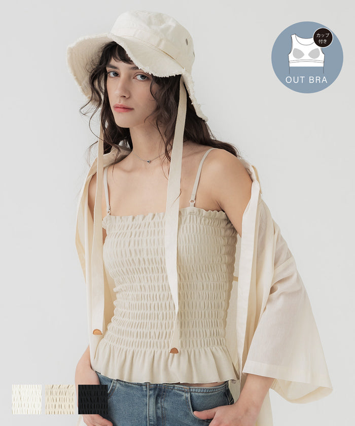 外で着られるブラトップス OUT BRA カップ付きシャーリングキャミ