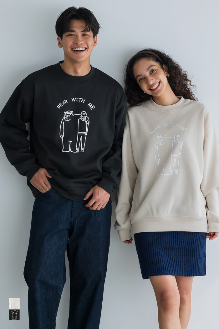 裏起毛ベアイラストプリントトレーナー メンズ レディース メール便