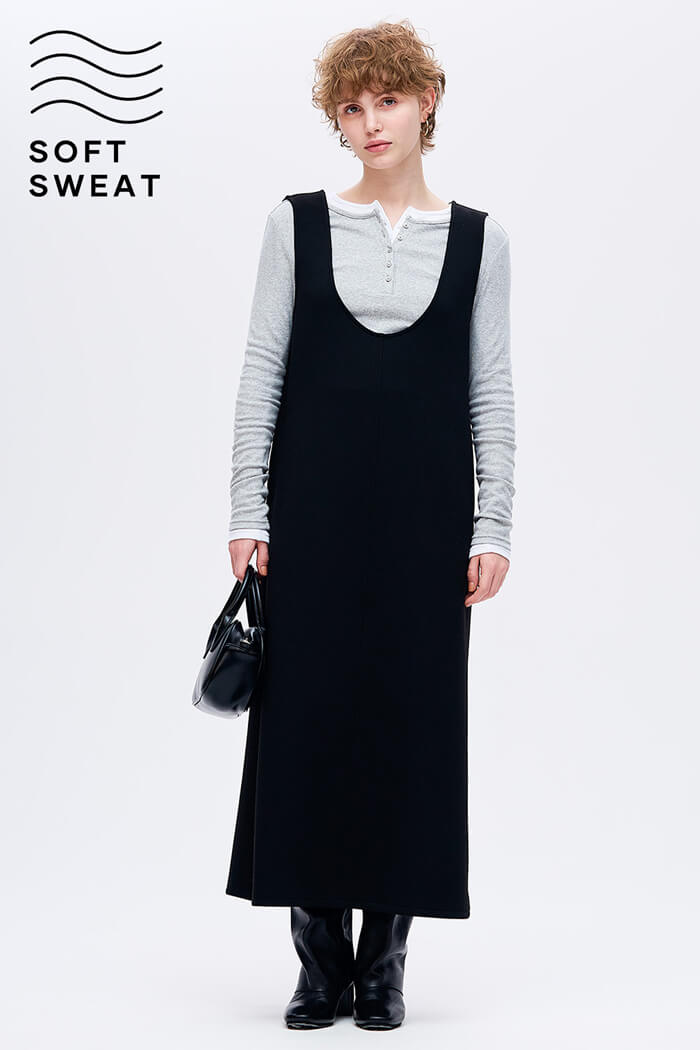 ソフトスウェットUネックジャンパースカート レディース メール便不可