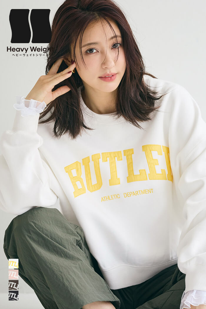 ヘビーウェイト裏起毛ヴィンテージ加工ロゴスウェット レディース