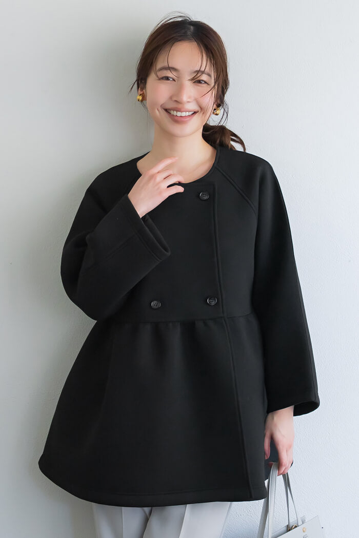 バウンススウェットフレアノーカラーダブルボタンコート レディース