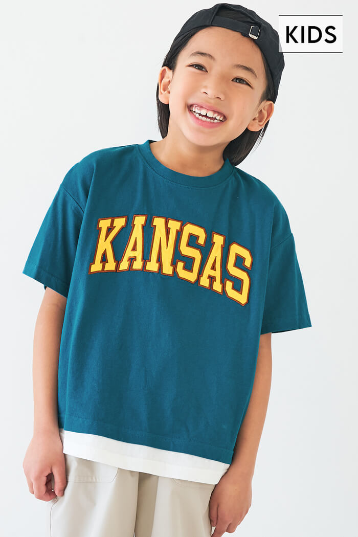 セール☆1290円→590円ワッペン刺繍レイヤードTシャツ キッズ メール便