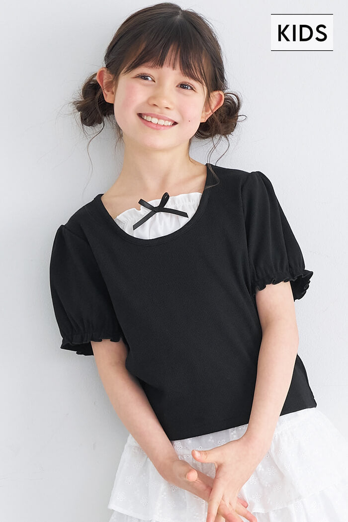 セール☆1290円→990円 リブレイヤードリボントップス キッズ メール便