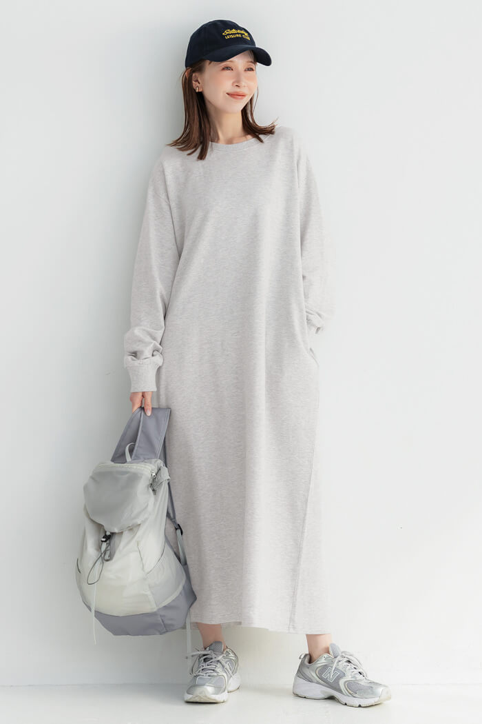 セール☆2990円→2490円 ミニ裏毛長袖スウェットワンピース レディース