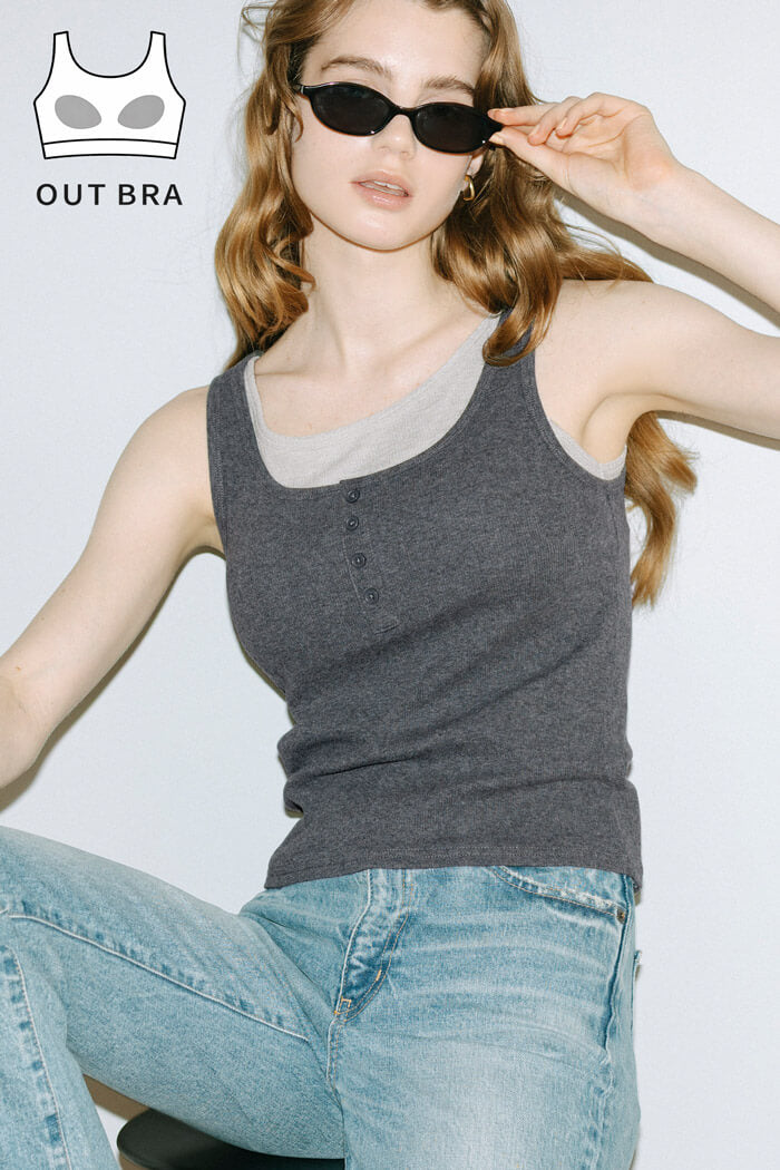 セール☆1490円→990円 OUT BRA レイヤードタンクトップ レディース