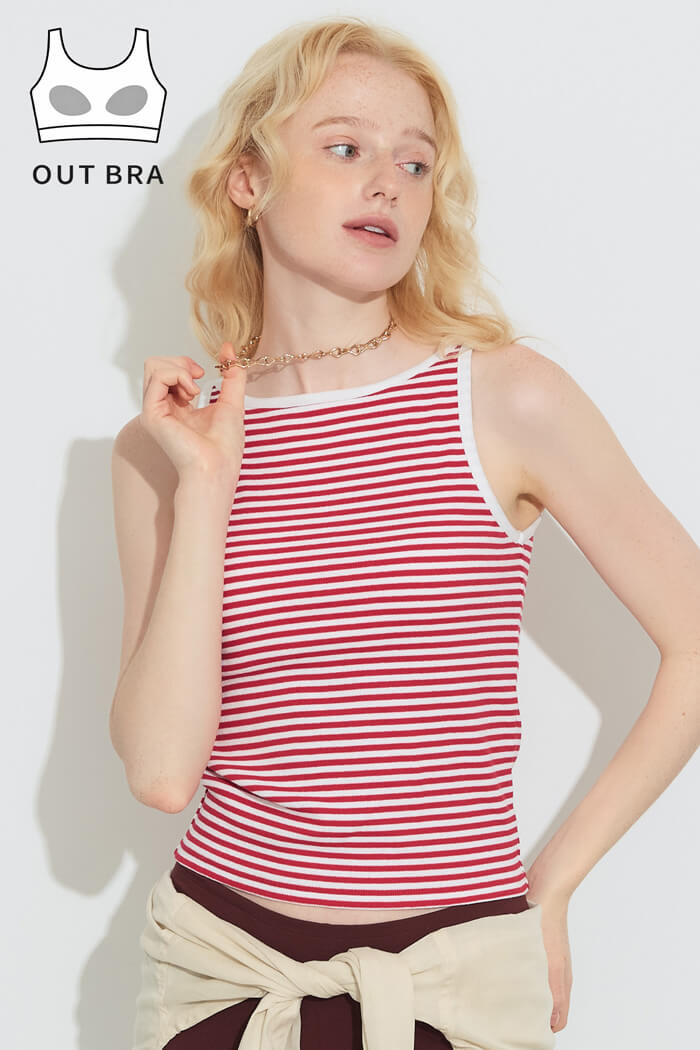 セール☆1490円→990円 OUT BRA ボーダーボートネックタンクトップ