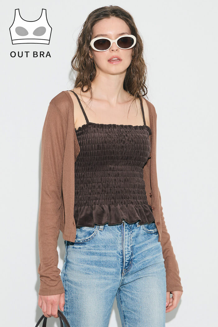 OUT BRA ベロアカップ付きシャーリングキャミ レディース メール便不可