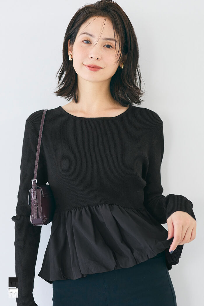 21aw 裾ドッキングニット 裾バルーンドッキングニットトップス レディース メール便不可