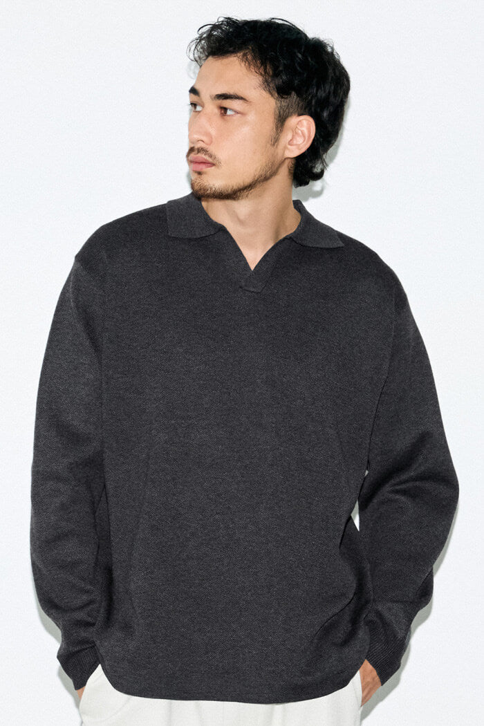 ダブルジャカードスキッパー長袖ポロニット メンズ メール便不可