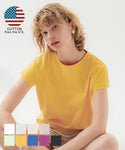 T 卹女式短袖美國棉剪裁和縫製圓領法式袖 100% 棉重棉郵寄可用 23ss