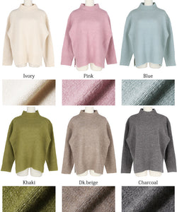 Fluffy yak style bottleneck knit tops ladies knit yak style bottleneck high neck side slit long sleeves no mail delivery 22aw coca coca