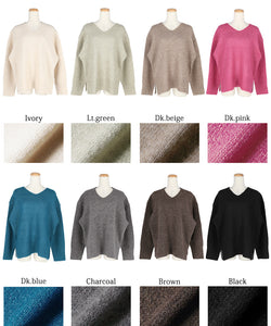Fluffy yak style V-neck knit tops ladies sweater yak style side slit long sleeves no mail delivery 22aw coca coca