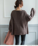 Fluffy Yak Style Pullover Women's Fluffy Knit Fluffy Sweater Boat Neck Rib Plain Long Sleeve Long Sleeve No Mail Delivery 22aw coca